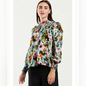 Marie Oliver Long Sleeve Silk Colorful Floral Sofia
Smocked Blouse Top size S